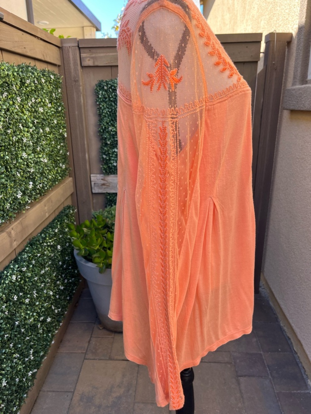 Retro Free People Peach Embroidered Boho Tunic Top 100% ryon - Picture 7 of 15